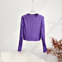 Women's Slim Fit Pleated Long Sleeve Top - Autumn Versatile Base Layer One Size violetinė