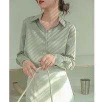Women's 2025 High-End Green Satin Shirt - Professional Commute Design, Early Autumn Niche Style L šviesiai žalios spalvos
