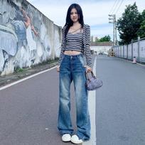 Early Autumn Retro Mid-Rise Flare Jeans with Extended Length for Women L