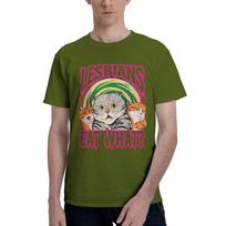 Lesbians Eat What Funny Cats Love Cute Men T Shirts  Casual Tees Short Sleeve Crewneck T-Shirt Cotton Gift Idea Clothing S armijos žalia spalva