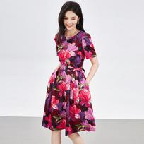 French-Inspired Elegant Floral Slimming Dress for Women Medium