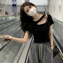 2025 Summer Pure Desire Hollow Slim Short-Sleeve Women's T-Shirt XL