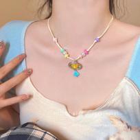 Wax rope acrylic pearl dripping oil oval triangle star pendant necklace fashion temperament versatile necklace women