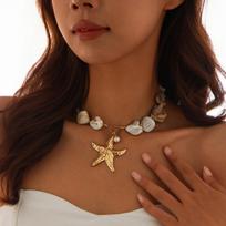 Irregular geometric shell pearl starfish pendant necklace exaggerated light luxury collarbone chain personalized niche item