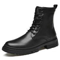 Martin boots men's tide autumn velvet cotton shoes high-top cowhide tide shoes medium-top elegant black tooling soft-soled boots 37