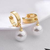 French Style Gold Pearl Huggie Earrings, Fashion Unique Design Gold Drop Earrings