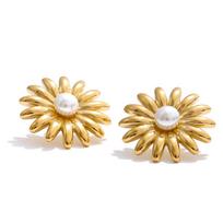 Eetit Popular Stainless Steel Pearl Flower Daily Stud Earrings Prevent Allergy Metal Summer Chic Versatile Jewelry 2025 auksas