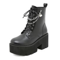 New pearl chain round head Martin boots side zipper knight boots thick sole waterproof table but knee women's short boots 35 juoda