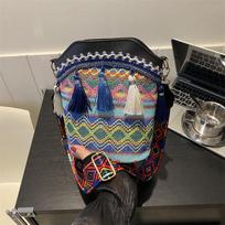 High End Bag Female Diagonal Ethnic Style Niche Woven Bucket Bag One Shoulder All Match Tassel Bag One Size
