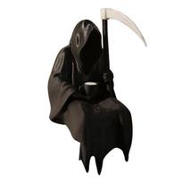Sitting Grim Reaper Figurine Black Robe Man with Scythe Figurine Ornament Gothic Faceless for Halloween black