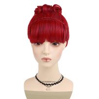 Synthetic Hair Red Updo Wig with Bangs and Bun Short Curly Wigs for Women Girls Halloween Costume Party Cosplay Heat Resistant Red-