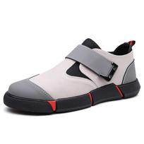 New men's casual leather shoes men's lazy shoes comfortable foot cover low top Velcro non-slip flat heel shock absorber round head 38 chaki