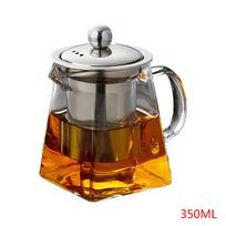 Aukštai temperatūrai atsparus stiklinis arbatos rinkinys Karščiui atsparus kvadratinio stiklo nerūdijančio plieno infuzinis filtras arbatinukas Oolong gėlių arbatinukas 350ml
