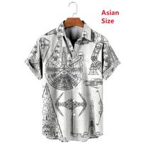 Vintage Button Up Shirt Man 3d Map Printed Short Sleeve Hawaiian Shirt Lapel Men's Clothing Casual Fashion Tops Oversized Tshirt 4XL