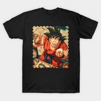 Asian Size Men Black Print T-shirt Son Goku No-Cut Heat Transfer Print Cotton Tshirt S juoda