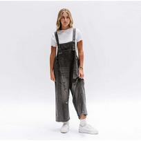 Women Denim Overalls Ripped Baggy Bib Jean Jumpsuit Romper Solid Color Pants with Pockets for Streetwear 2025 Spring Autumn L juoda