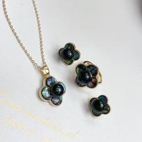 Iridescent Abalone Shell Jewelry: Versatile Freshwater Pearl Pendant, Earrings & Ring Set 8-9mm without chain and box