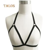 Women's Brassiere Soft Alluring Cage Harness Bra Elastic Strappy Hollow Out Underwear Top S juoda