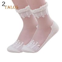 Gothic Women Lace Ultra Thin Transparent Breathable Elastic Short Socks Gift Casual For Female balta