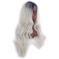 Ilgi garbanoti banguoti perukai Moterims Seksualūs centrinio atskyrimo sintetiniai plaukai Cosplay Viso perukai Dovana white
