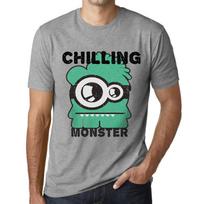 Men’s Vintage Tee Shirt Graphic T Shirt Chilling Monster Grey Marl XS viržių pilka spalva
