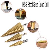 3PCS/SET HSS Titanium Coated Spiral Grooved Step Drill Bits For Metal Wood Hole Cutter Tool