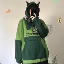 Harajuku Estetika Varlė Anime Gobtuvėlis Moterims Violetinis Ilgomis Rankovėmis Oversized Streetwear Kpop Gotikinis Cosplay Žieminiai Drabužiai Viršutiniai M žalia