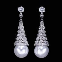 WWJ Fashion Hollow Zircon Long Artificial Pearl Round Drop Earrings For Women balta