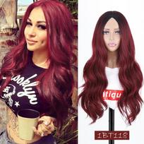 MISSQUEEN Ombre rudi ilgi vandens bangų perukai moterims kasdieniam dėvėjimui sintetinis aukštos temperatūros pluošto perukas Šviesia raudona juoda oranžinė perukas 28inches brown