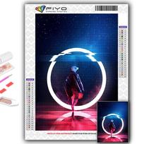 Popular 5D Diy Cross Stitch CyberPunk Geometric Aesthetics Painting Full Drill Cross-Stitch Crafts Kit Wall Sticker Home Decor Full Round 20X30CM blue