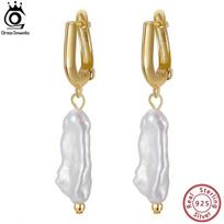 ORSA JEWELS Vintažiniai 925 sidabro geometriniai auskarai, paauksuoti, moterims, pankroko, baroko, su perlais, kabančio tipo, 2021 m. tendencija GPE10