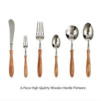 Western Cutlery Set Knife Fork and Spoon Set Natural Wooden Handle Flatware Cutlery Set 304 Stainless Steel Tableware Family Eating Utensils 6pcs service for 1