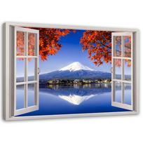 Canvas print, Window - Fuji volcano 60x40 mėlyna