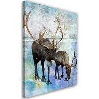 Canvas print, Deer and reindeer in winter 40x60 mėlyna