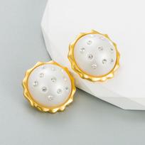 Women Retro Pearl Stud Earrings Titanium Steel Alloy Pendant Earrings Acrylic Crystal Bead Sunflower Shape Geometric Ear Ornaments OneSize