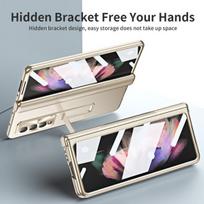 Kickstand nešiojamas mobiliojo telefono dėklas, skirtas Samsung Galaxy Z Fold4 Fold 4 5g Fold3 Zfold4 Fold 3 Priekiniai stikliniai plėvelės dėklai for Samsung Z Fold 4 juoda