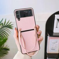 Paprastas vientisos spalvos rankinės telefono dėklas, skirtas Samsung Galaxy Z Flip 1 2 3 4 /Z Fold 3 4 Back Atsparus smūgiams dangtelis For Z Flip 1 or 2 rožinė