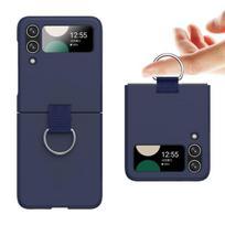 Nešiojamas piršto žiedo laikiklis telefono dėklas, skirtas Samsung Galaxy Z Flip 4 5g Flip4 Flip3 Flip 3 neslystantis dangtelis, skirtas Samsung Z Flip4 for Samsung Z Flip 3 tamsiai mėlyna spalva
