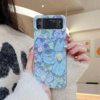 For Samsung Galaxy Z Flip 4 Case 3 Flower Oil Painting Transparent Folding Case For Samsung Z Flip 3 Shockproof Hard Back Cover Galaxy Z Flip 3