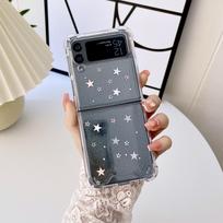 For Samsung Z Flip 3 Case Sequin Star Heart Transparent Fold Phone Case For Galaxy Z Flip 4 Zflip3 5g Shockproof Hard Back Cover For  Z Flip 2 gray