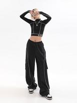 Drawstring Baggy Y2K Cargo Pants Women Low Waist Mopping Sweatpant Trousers Vintage Street Pockets Wide Leg Joggers Pant S juoda