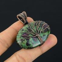 Tree Of Life Ruby in Fuchsite Gemstone Copper Wire Wrap Handmade Pendant Jewelry For Gift 1.96 Inches žalia