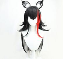 60cm Ookami Mio Vtuber Hololive Wig Cosplay Long Black Curly Synthetic Hair Wig Halloween Party + Free Wig Cap+ Ears oranžinė