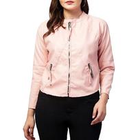 NOORA Moteriška tikros ėriuko odos rožinė odinė striukė su užtrauktuku ir kišene | Pečių dirželis | Snap On Sleeves | XS