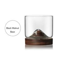 Japanese Style Small Mountain Cup With Walnut Beech Base Clear Crystal Liquor Vodka White Spirit Shot Glasses Whiskey Tumbler Beech Holder 120ml white