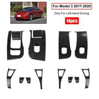 Automobilio interjero lipdukai 14 vnt lango pakėlimo jungiklio mygtuko rėmo dangtelis, skirtas Tesla Model 3 2017-2022 anglies pluoštui model 3 2017 to 2020 black