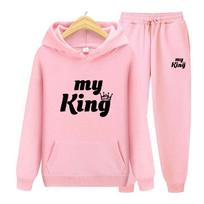 Vyrai Moteriški megztiniai Sportiniai kostiumai Jogger Hoodies komplektas Vyrai Moterims My King Print Megztiniai Streetwear Sportinis kostiumas Laisvi viršūnės S pink
