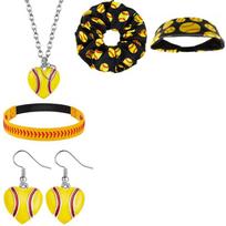 RUI RUI YU 5pcs Softball Hairband Necklace Earrings Set Softball Gifts Photo Props Party Supplies Accessories 5pcs/Set black