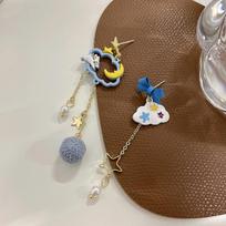 Exquisite Pearl Moon Asymmetric Water Drop Earrings For Women Korean Fashion Butterfly Flower Zircon Earring Wedding Jewelry