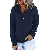 Autumn Winter Long Sleeve Loose Casual Hooded Drawstring Pocket Sweater S tamsiai mėlyna spalva